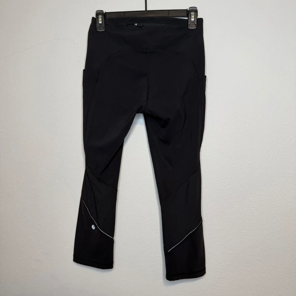 lululemon Run Off Route Mid Rise Crop Leggings Black Size 6 Athleisure